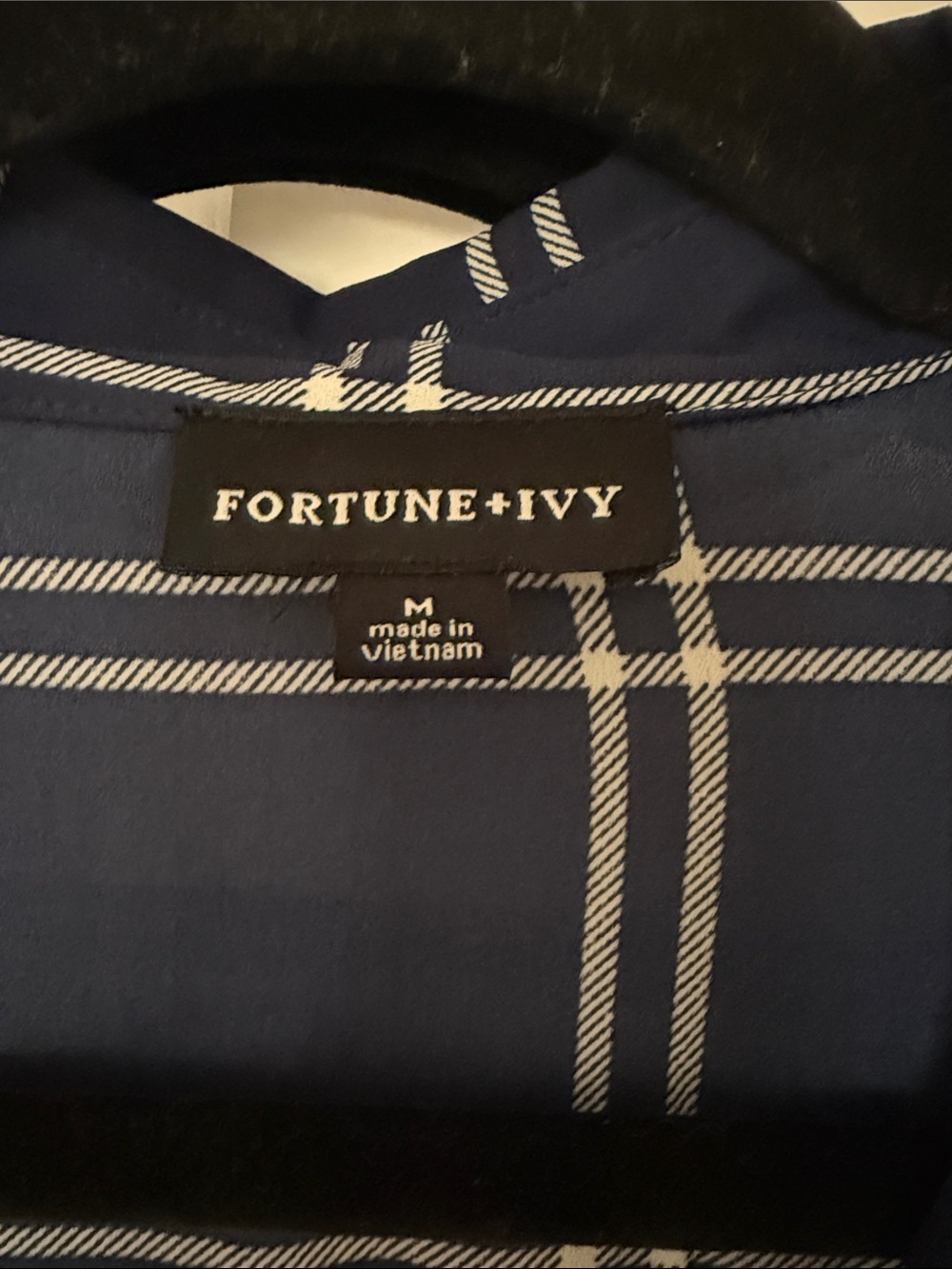Fortune + Ivy Navy Plaid Button-Front Blouse size med - Picture 2 of 5